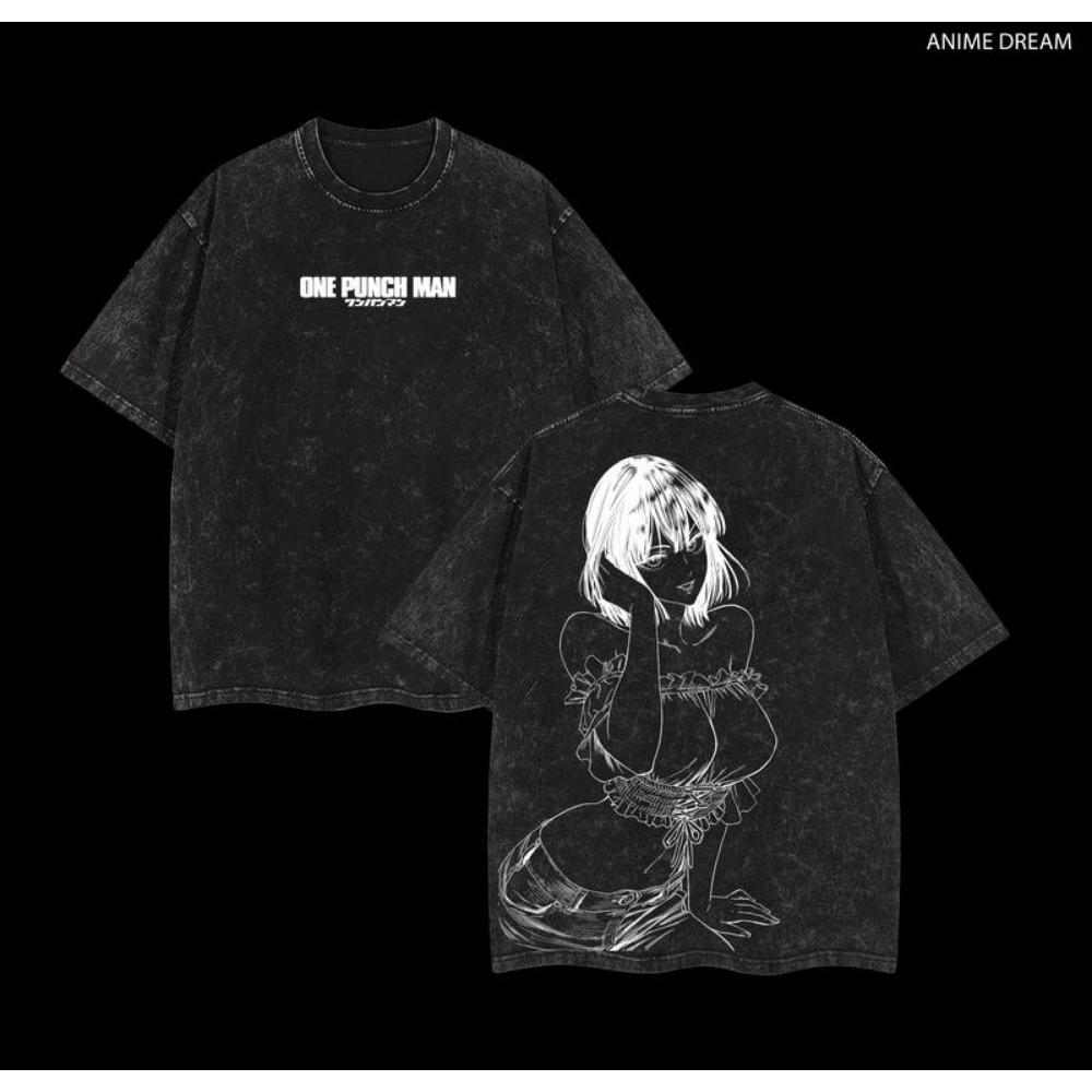 T-Shirt Cute Manga Printed Vintage Washed T-shirt Casual Loose Cotton Tees Streetwear Men Women Clothing