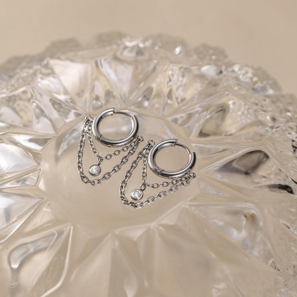 Wonderswan Stainless Steel Tassel Chain Hoop Earrings