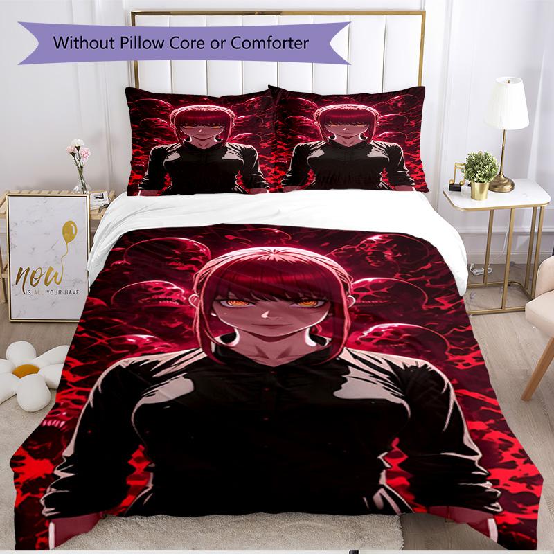 3pcs Duvet Cover Set (1*Duvet Cover + 2*Pillowcase, Without Core), Makima Chainsaw Man Print Soft All‑Season Bedding Set, Home Bedroom Decor Gift