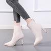 Women's Sexy Pointed Toe High Heels Ankle Boots Autumn Winter Warm Plush Booties Shiny Sequin Short Bota Mujer