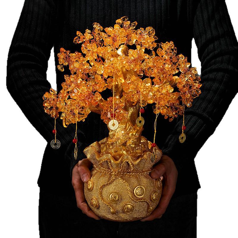 Citrine Money Tree Figurine: Attract Wealth & Fortune, Living Room & Entrance Décor