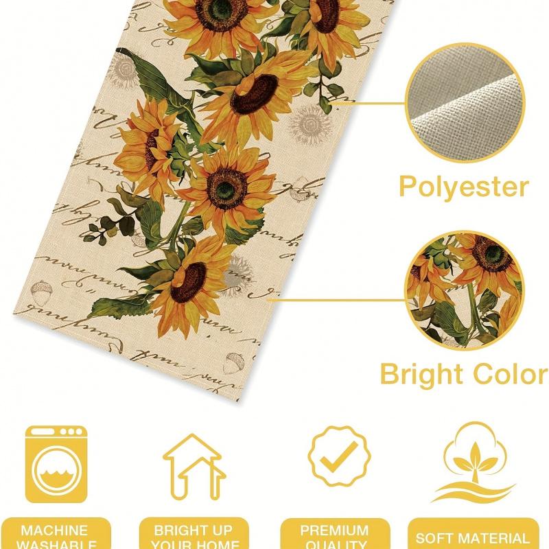 Autumn Sunflower Table Runner Retro Spring Summer Flower Home Kitchen Catering Decoration Seasonal Farmhouse Flower Decoration