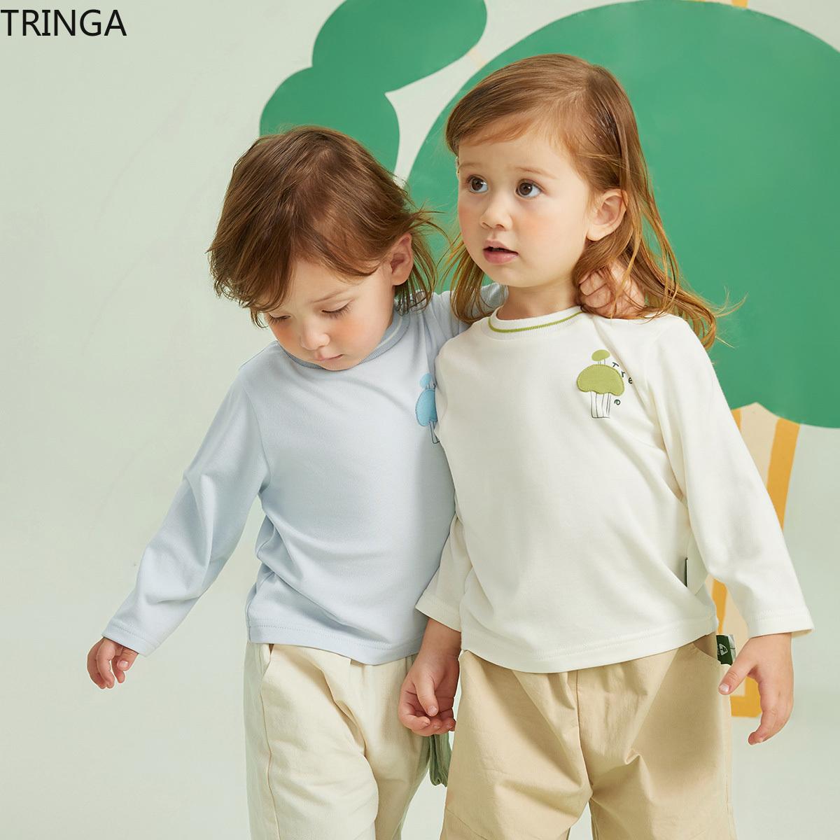 

Футболка с круглым вырезом и длинными рукавами для маленьких девочек, контрастного цвета, базовая рубашка с милым узором