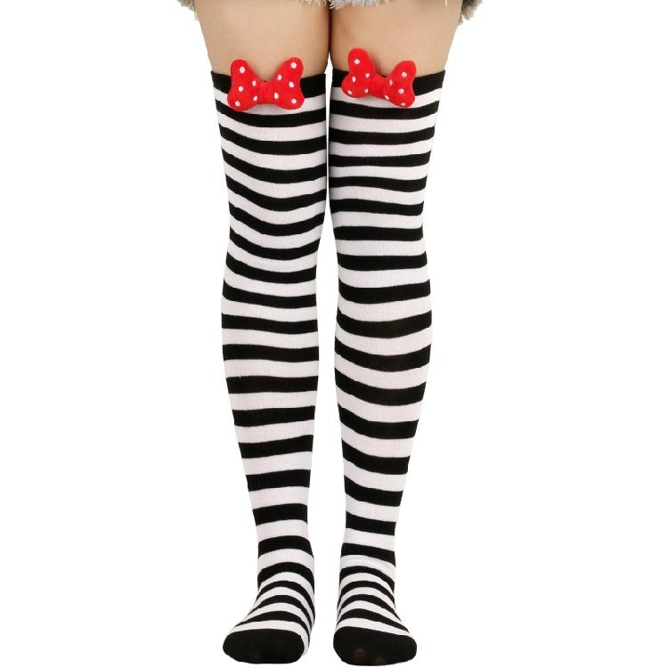 Holiday Lovely 3D Bowknot Striped Over Knee Thigh High Socks for Woman Clothing