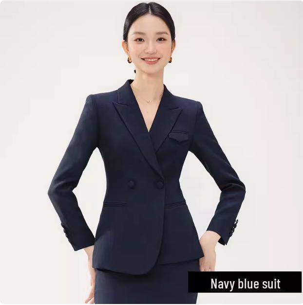 Navy Blue High-End Professional Goddess Suit - Spring/Autumn Two-Piece Skirt Set for Jewelry Store Workwear