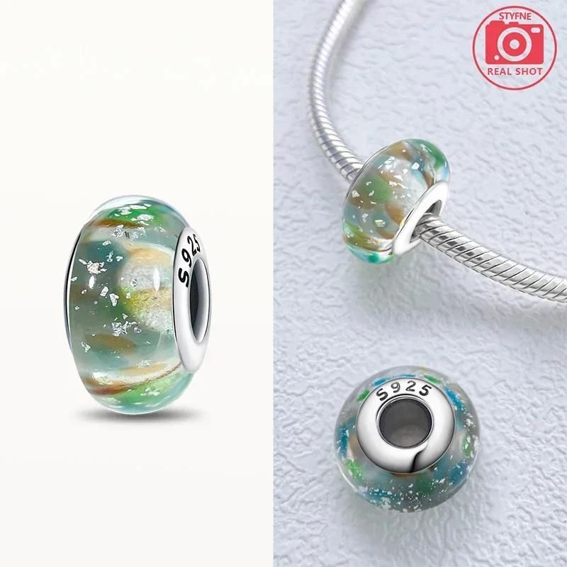 Real Coppercolored Shiny Murano Glass Beads Round Charms Fit Original Bracelet Diy Fine Jewelry Gifts For Women