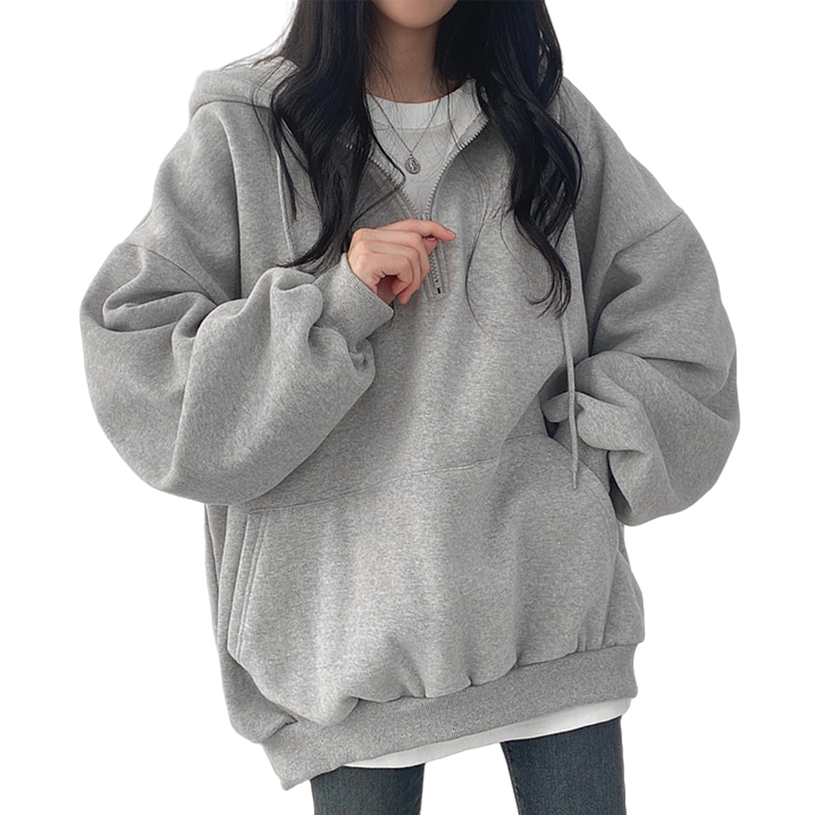

LrisIuza Echo Oversized Sweatshirt for and Long Loose Plus Sizes Stylish Crew Cute Korean Perfect for Flattering and Women s Zip-Up Spring, Autumn, серый