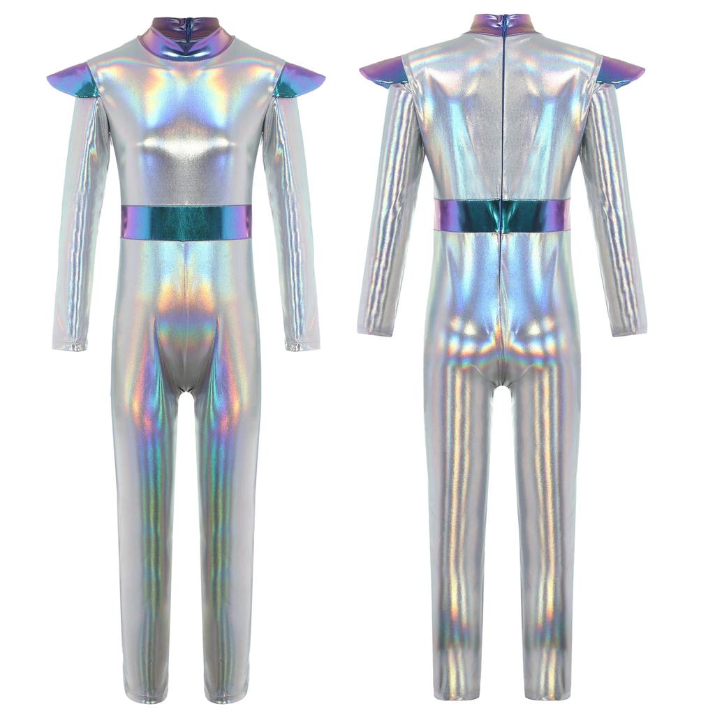 Unisex Kids Alien Jumpsuit Role Play Bodysuit Fancy Dress Up Party Halloween School Performance Show Carnival Cosplay Costume