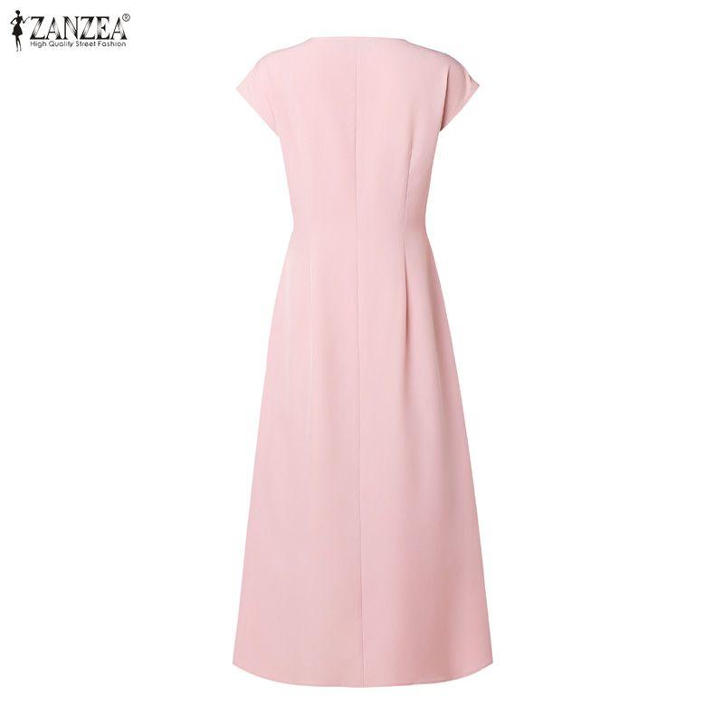 ZANZEA Women Elegant Casual V-Neck Solid Color Sleeveless Dress