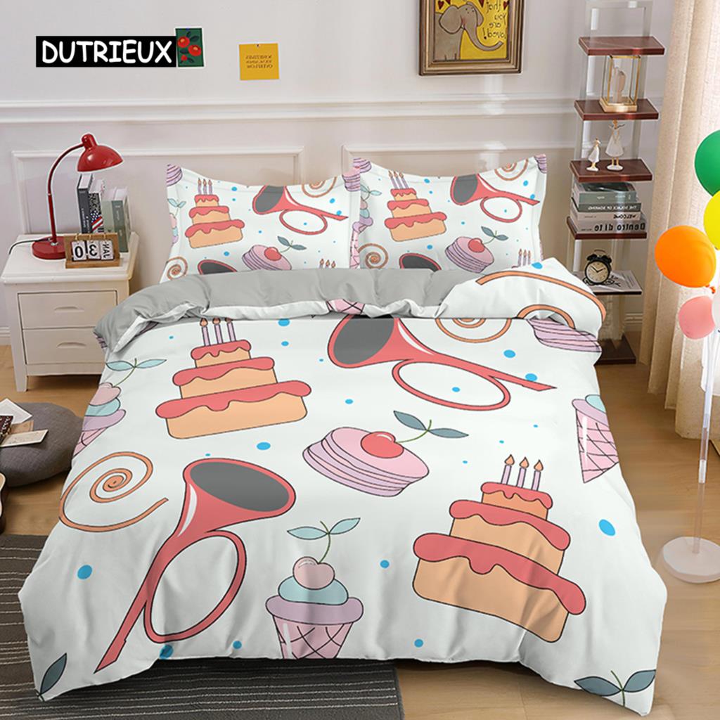 Kreskówkowy Król Królowa Poszwa na Kołdrę Deser Babeczka Lody Zestaw Pościeli Dziecko Szczęśliwe Urodziny Poliestrowa Poszwa na Kołdrę Prezenty dla Dzieci