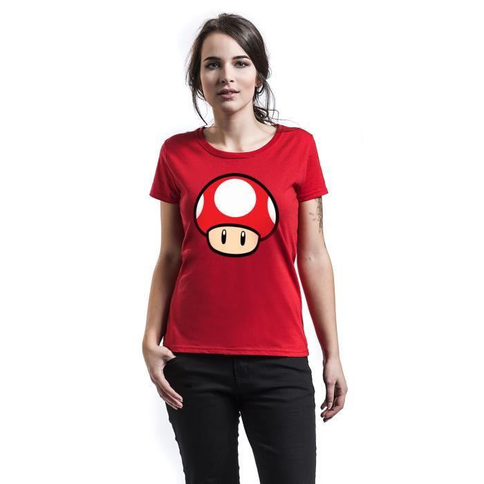 T-shirt Super Mario - Femme - Champignon - Rouge - Coupe Standard - Col Classique