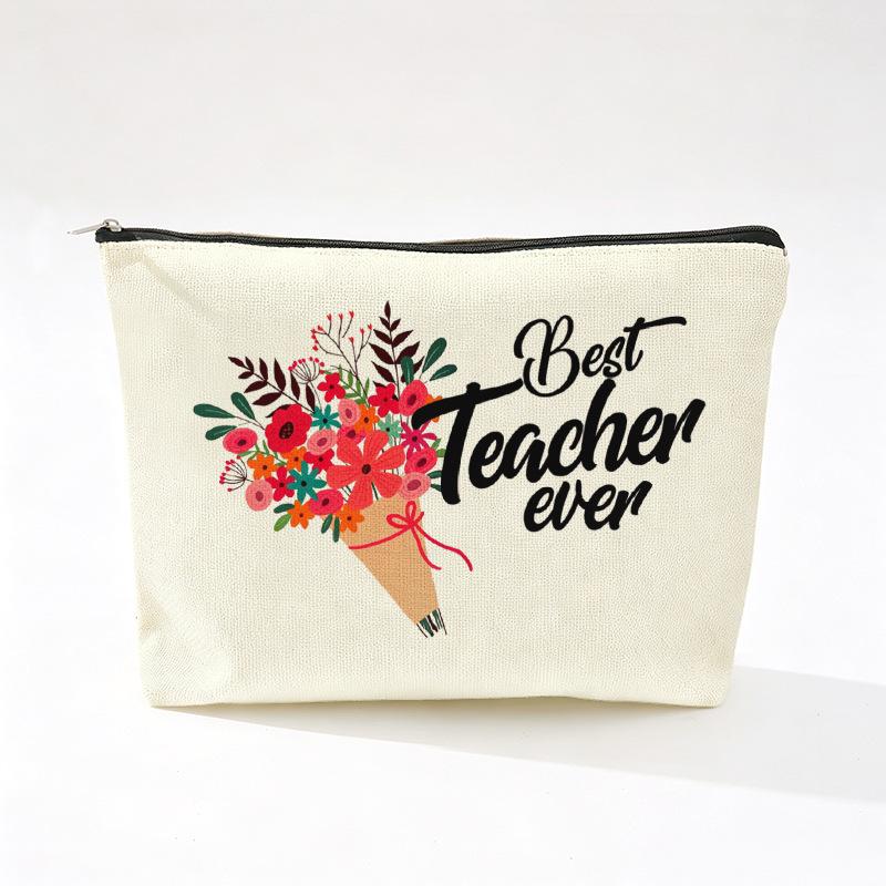 Teacher's Day Inspirational Slogan Makeup Bag - Portable Imitation Linen Zipper Pouch