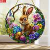 1pc 2D Flat Easter Bunny Window Hanging, Acrylic with Egg & Flowers, No Power Needed for Window Bedroom Garden Decor