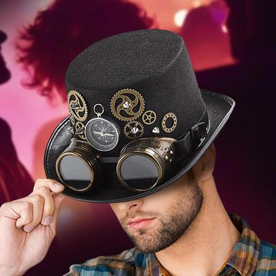 Steampunkový klobouk Gotický cylindr s brýlemi na Cosplay párty pro mága Scénický kostým Halloweenský doplněk Převlek