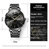 JINSHIDUN Brand Thin Automatic Mechanical Watch Double Calendar Waterproof Men's Watch