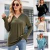 Maglietta Casual da Donna Autunnale con Scollo a V, Maniche Lunghe Plissettate e Vestibilità Ampia