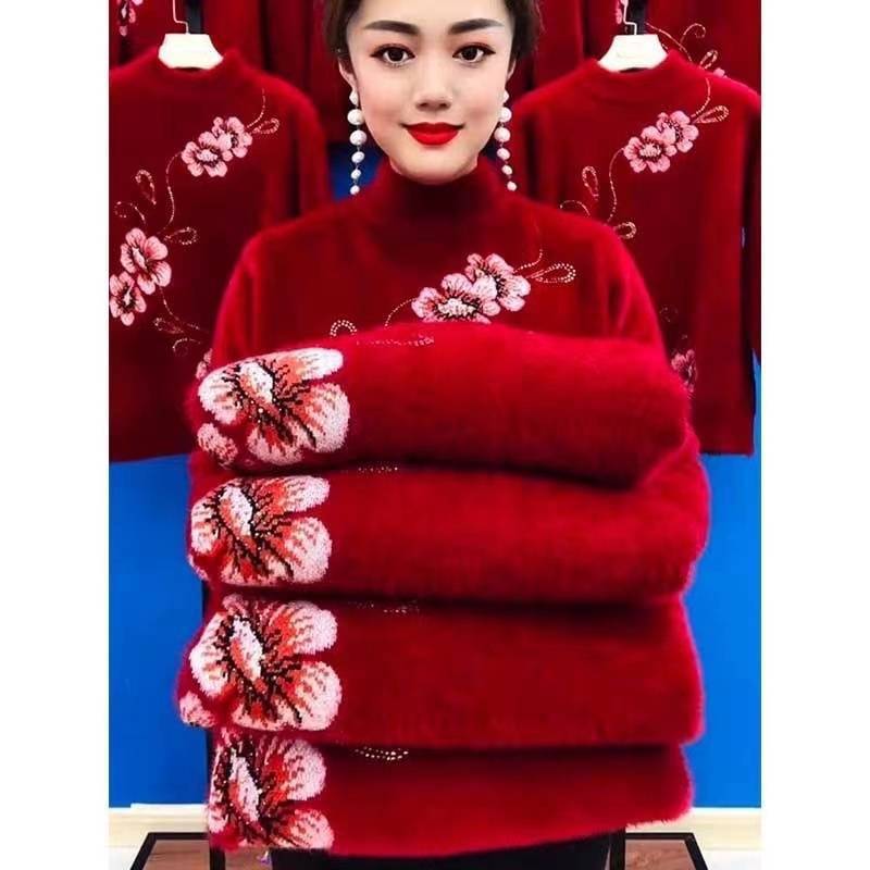 Herbst Winter Mama's Verdickter Nerz Daunen Unterziehpullover Locker