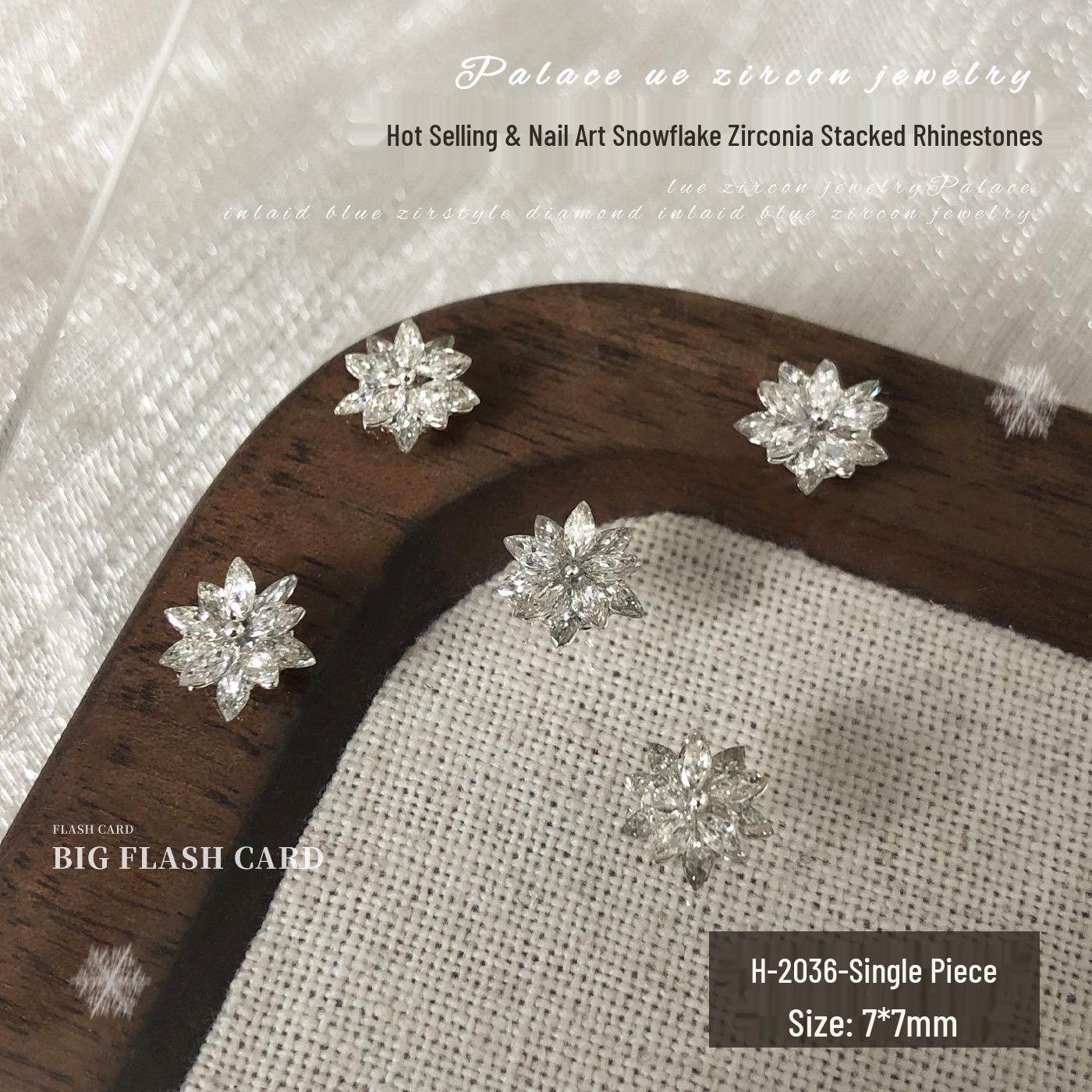 Sparkling Snowflake Cubic Zirconia Nail Art Decorations – White & Champagne Double Layer Rhinestones for Press-On Nails DIY