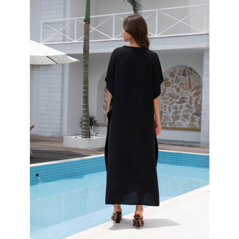 Women's Fashion Summer Spring Flower Pattern Print 1/2 Sleeves V-Neck Loose Waistline Casual Dresses