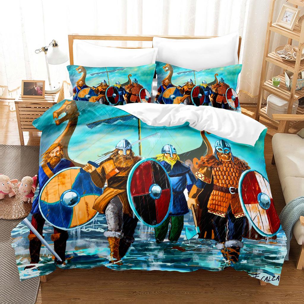 Vikings Bedding Set TV Drama Scene Prints Duvet Cover Pillowcase Quilt Cover For Girls Boys Teen Bedroom Decor Single Double
