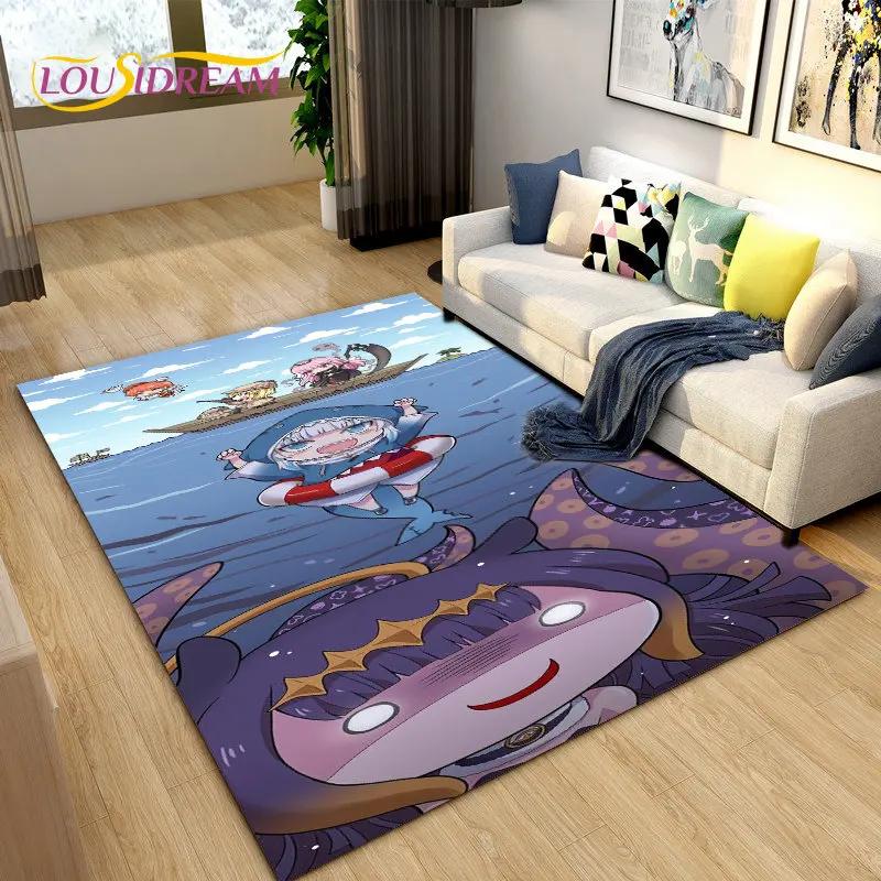 Gawr Gura Hololive Cute Anime Shark Area Rug,Carpet Rug for Living Room Bedroom Sofa Doormat Decoration, Kids Non-slip Floor Mat