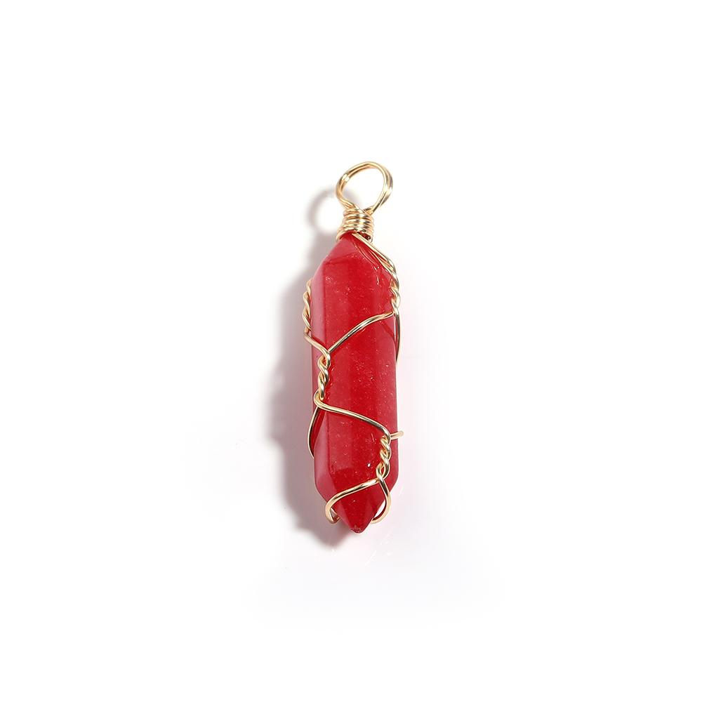 1 Pc Natural Stone Charms 40mm Color Bullet Shaped Handmade Gold Wire Pendants for DIY Necklace Gifts Jewelry Making Accessories