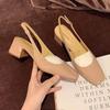 Été nouveau tempérament un mot avec tête carrée arrière vide bouche peu profonde polyvalent talon épais chaussures simples femmes 2025 nouveau tempérament