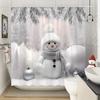 1Pc Christmas Shower Curtain - Snowman Winter Wonderland Bathroom Decor With Snowflakes, Extra Long 70.8X70.8 Inch High Quality