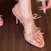 Fashion Women's 2025 Summer Fashion Sandals Sweet High Heel Slippers Outdoor Bowknot Elegant Women Shoes Bridal Buckle Strap Sandals 216