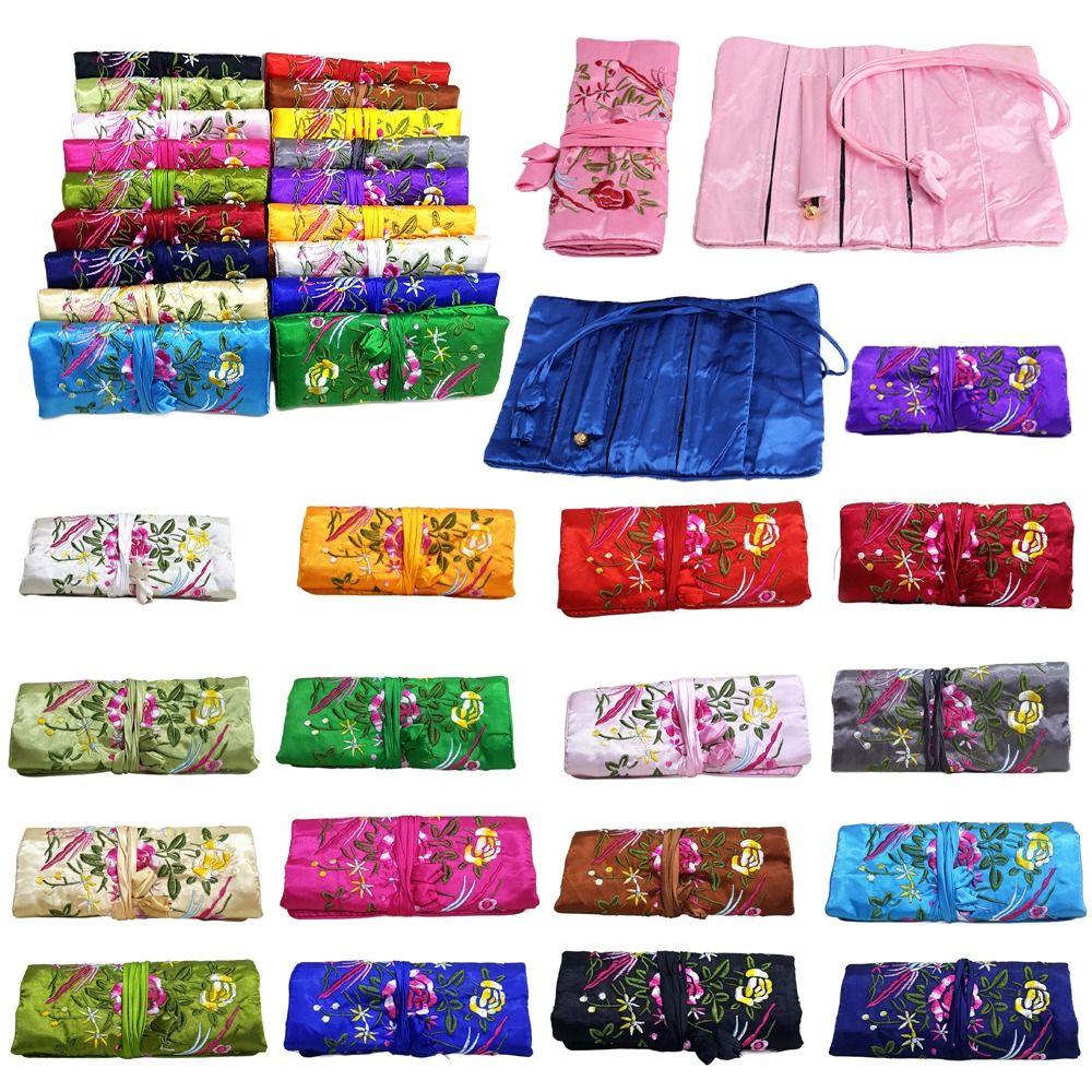 

Атласная шелковая складная сумка для макияжа, сумка для упаковки ювелирных изделий с цветочным принтом, уличная сумка