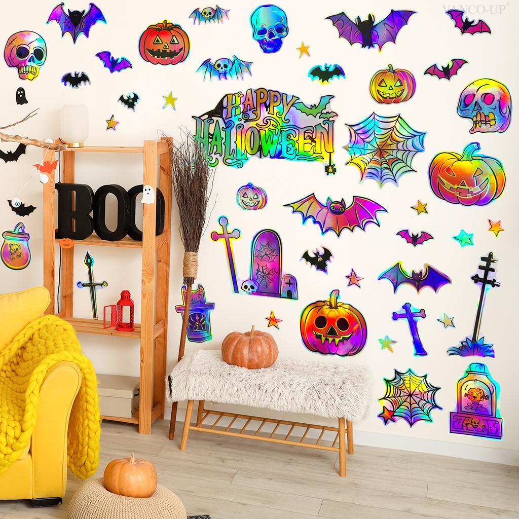 Eine Vielzahl von Lasermaterialien ändert allmählich DIY Halloween-Elemente Wandaufkleber, verschiedene Betrachtungswinkel, verschiedene Muster und Farben