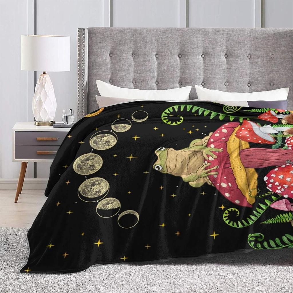 Mystical Forest Frog Mushroom Flannel Blanket – Soft Plush Throw For Bed, Couch, Sofa Chair