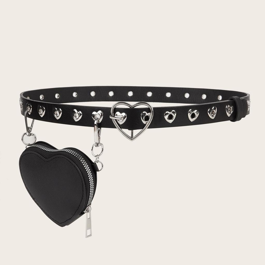 LoveHeart Buckle Waist Belt Subculture Pin Buckle Waistband Punk Rivet Studded Belt Waist Bag for Coat Women Accessories
