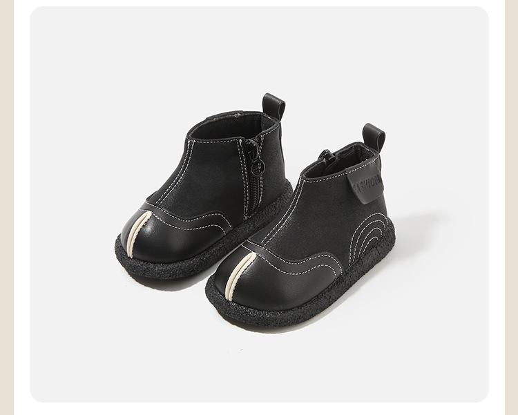 Autumn/Winter Martin Boots: Velvet-Enhanced Infant First Steps, Leather Short Boots for Boys & Girls