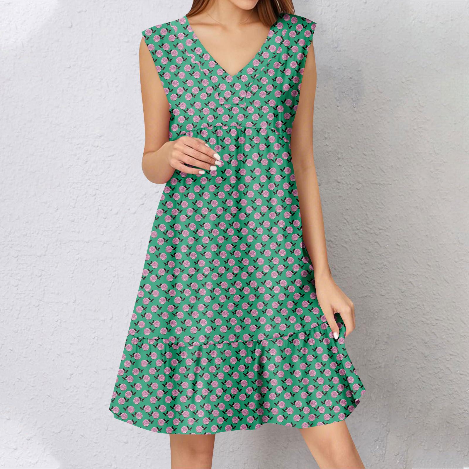 

Женское летнее платье без рукавов с V-образным вырезом и принтом, короткие платья, модное повседневное струящееся бохо-платье с оборками, свободное платье-сарафан XL