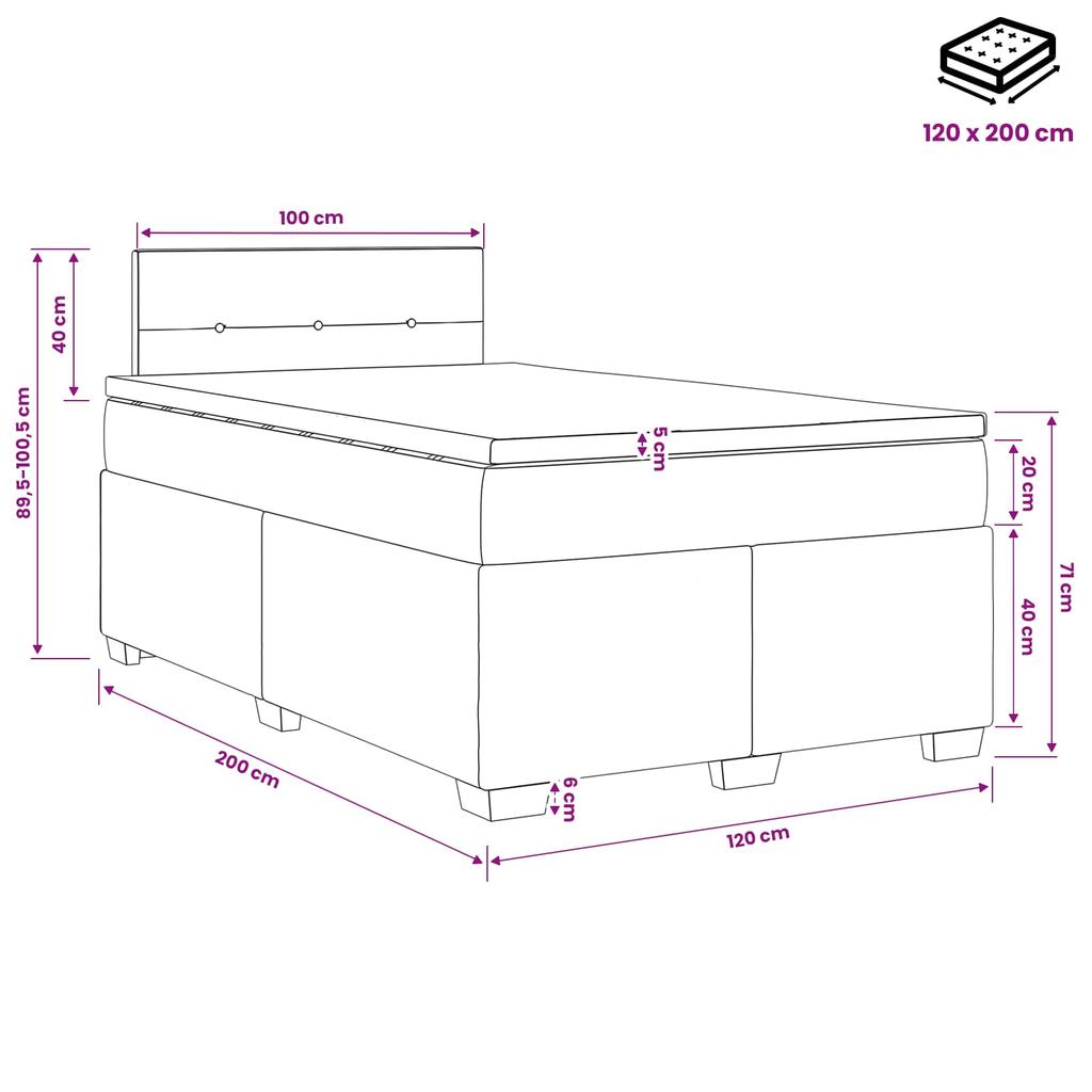 Box Spring Bed with Mattress Dark Blue 120 X 200 Cm Velvet