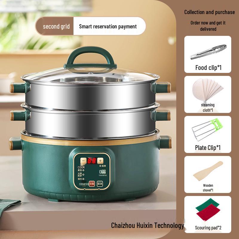 Multifunctional Electric Three-Layer Steamer and Hot Pot with Automatic Power-Off and Timer
