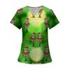 Women's Fashion Printed Short Sleeve V Neck Pattern Tops Pocket Working T-shirts