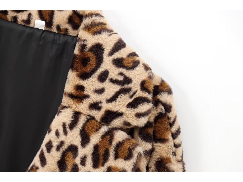 2024 Fall/Winter Faux Fur Leopard Print Mid-Length Coat