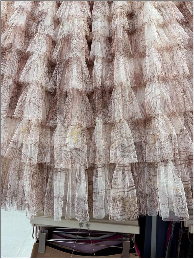 Verlaufender Retro Batik Mesh Tüll Midi Rock