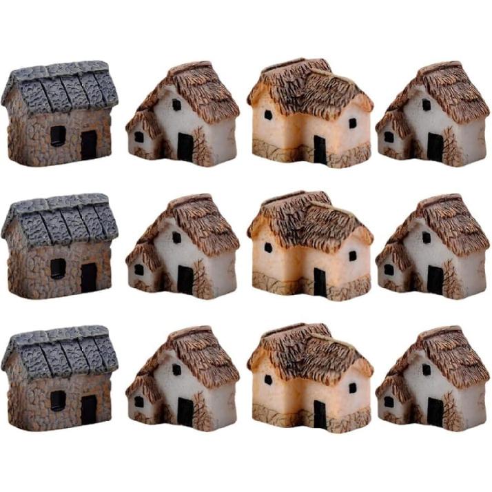 Angoily 12 Pcs Fairy Gardens Stone House Mini Fairy Cottage House Miniature Garden Stone House Ornaments for Micro Landscape Decoration