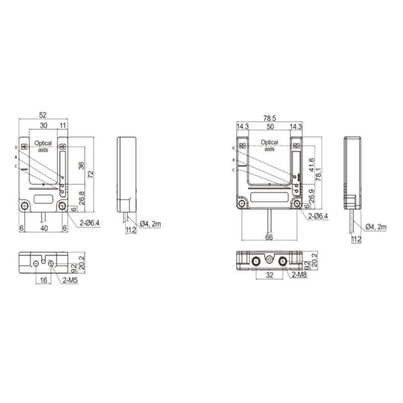 Through-beam photoelectric switch sensor NPN PNP 10-30V detection distance 50mm Adjustable