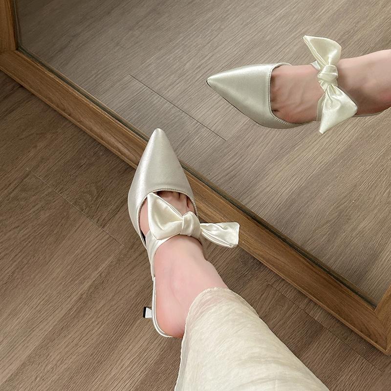 Summer New Bag Head Half Slippers Women's Shoes Outside Wear Temperament Pointed High Heels Daily Commute