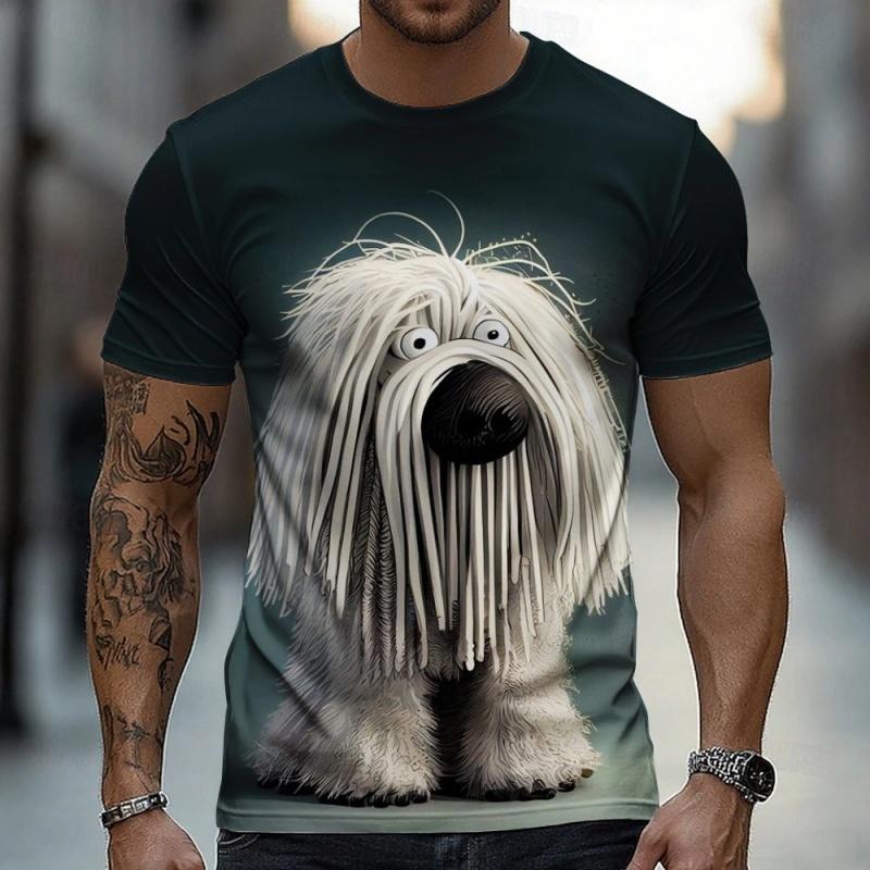 3D Print Cartoon Dog T Shirt For Men Funny Animal Pattern T-Shirts Summer Fashion Round Neck Loose Tops Street Short S