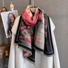 Autumn personalized versatile plant flower print scarf women's imitation cashmere warm windproof scarf with a large shawl tide