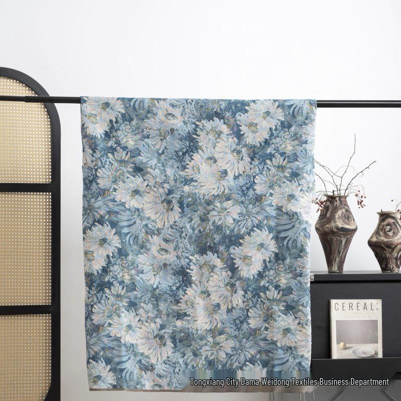 

Плотная жаккардовая ткань, окрашенная пряжей, в стиле масляной живописи Моне, для дивана, скатерти, подушек, одежды, сумок и верха обуви Width 1.48 meters синий