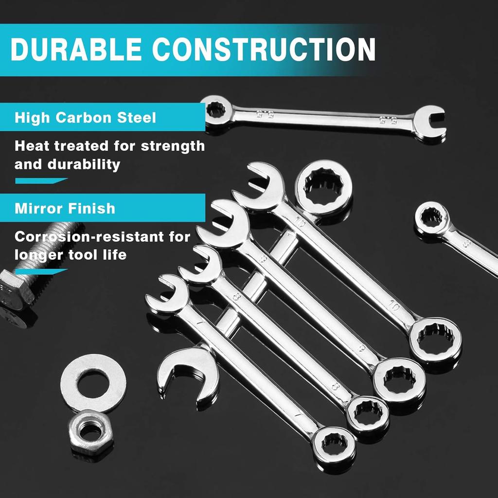 SPEEDWOX 10 Pcs Mini Combination Wrench Set, 4-11mm Open and Box End for Automotive, Industry, Electronics, Mechanic, Home, Hobby - High Carbon Steel