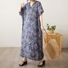 DIMANAF 2025 Summer Plus Size Long Dress Basic Women Casual Loose Vintage Oversized V-Neck New Printing Dress