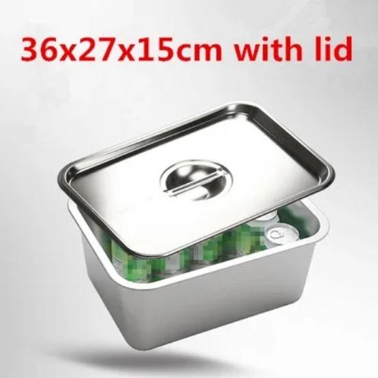 304 Stainless Steel Flat Bottom Rectangle Square Basin with Covered Dish Buffet Plate Food Basin Grilled Plate Bbq Storage Tray