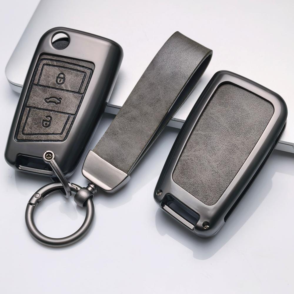 Zinc Alloy Leather For Vw Golf 7 Gti Polo T-Roc Touran Tiguan Skoda Octavia Rapid Kodiaq Fabia Seat Ibiza Leon Car Key Cover
